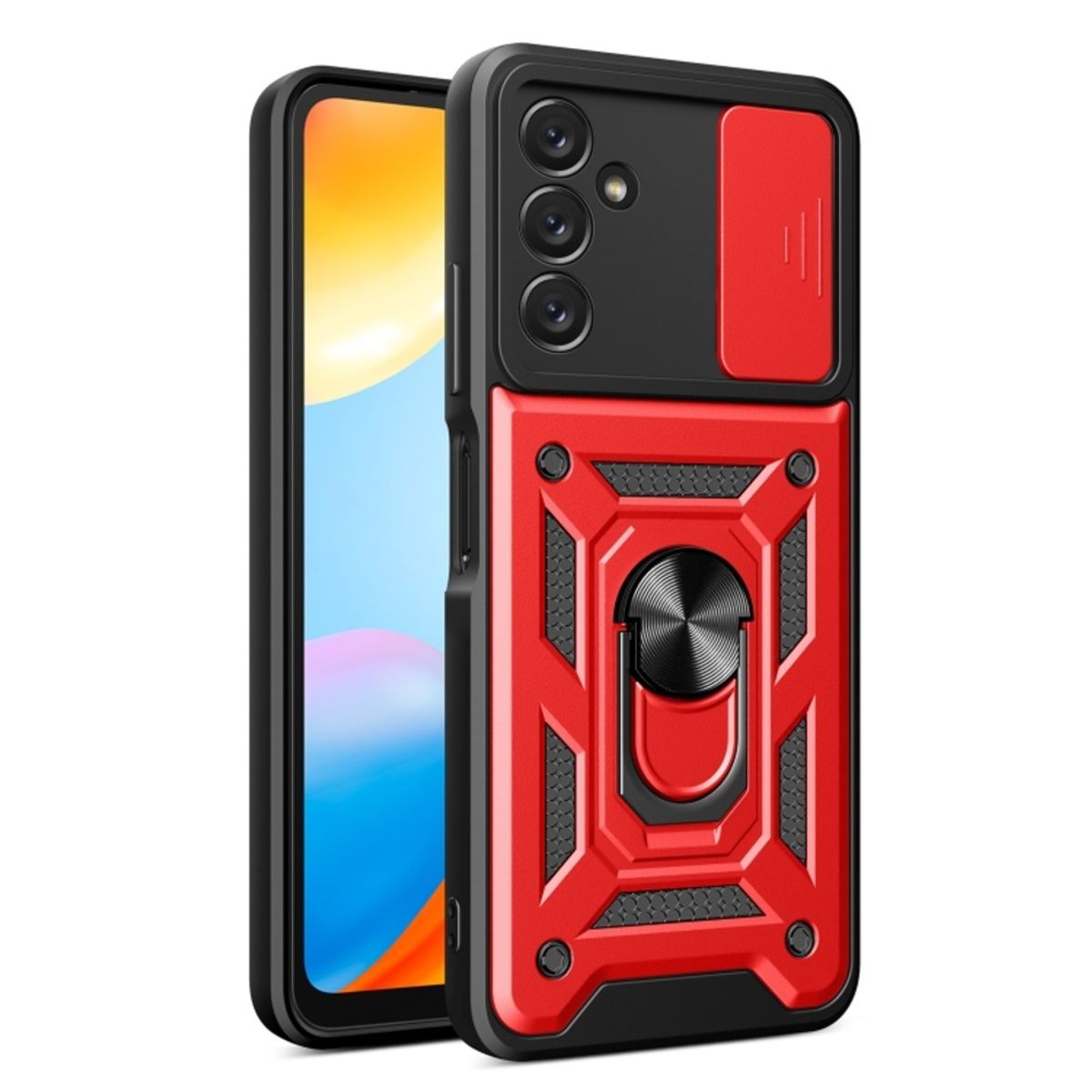 GENERICO - Funda Case para Samsung A34 Holder Protector Camara Rojo Antishock