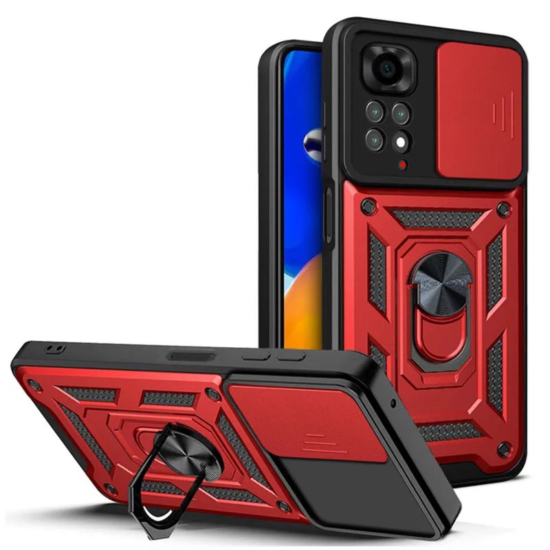 GENERICO - Funda Case for Xiaomi Note 11s Holder Protector Camara Rojo Antishock