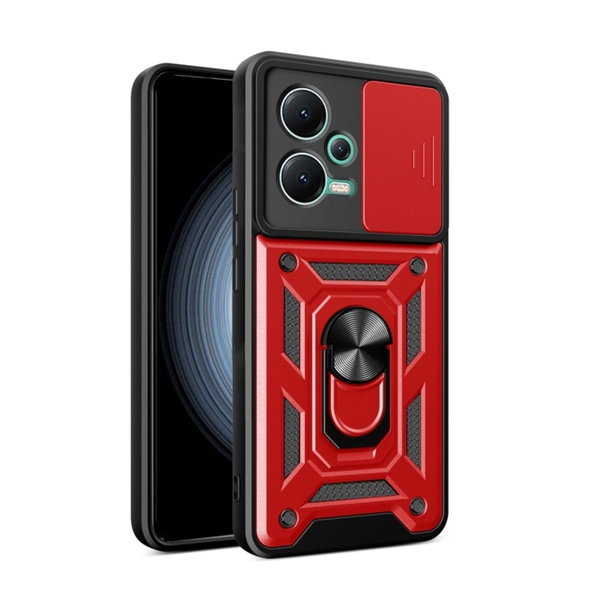 GENERICO - Funda Case de Xiaomi Redmi Note 12 4G Holder Protector Rojo Antishock