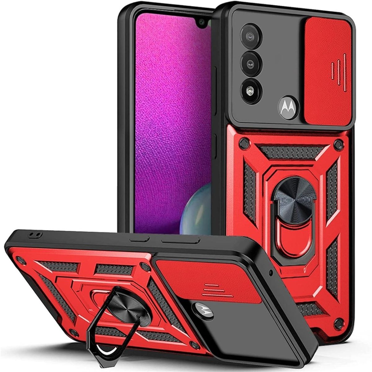 GENERICO - Funda Case para Motorola E30 Holder Protector Camara Rojo Antishock