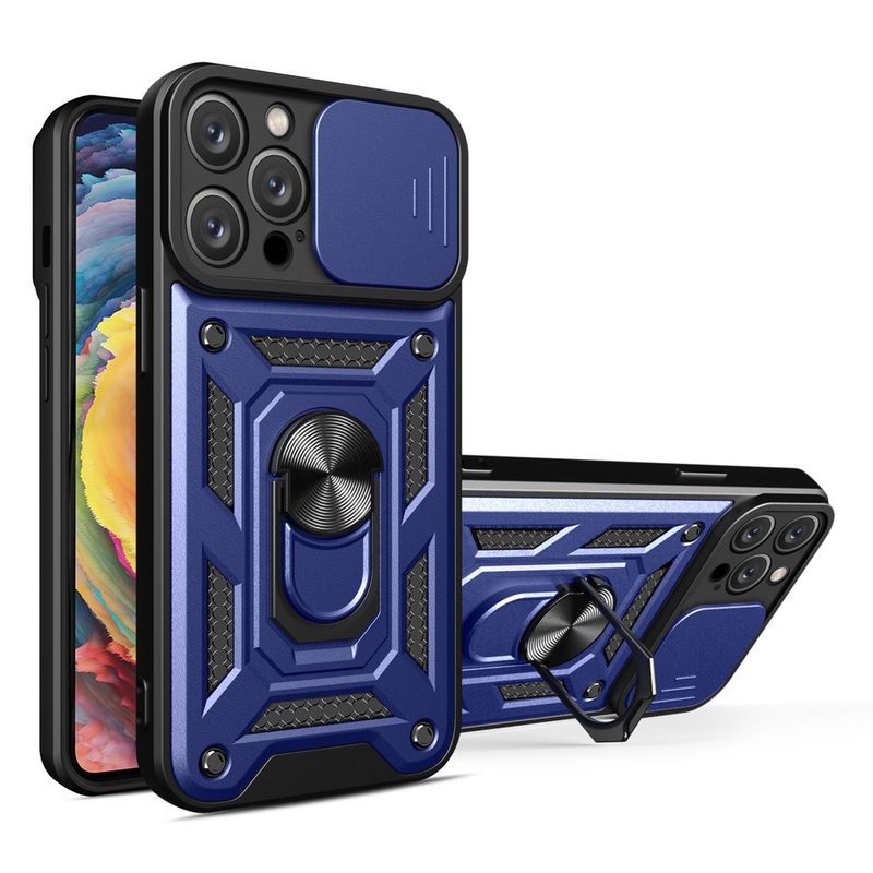 GENERICO - Funda para iPhone 13 Pro Max Holder Protector Camara Azul Antishock