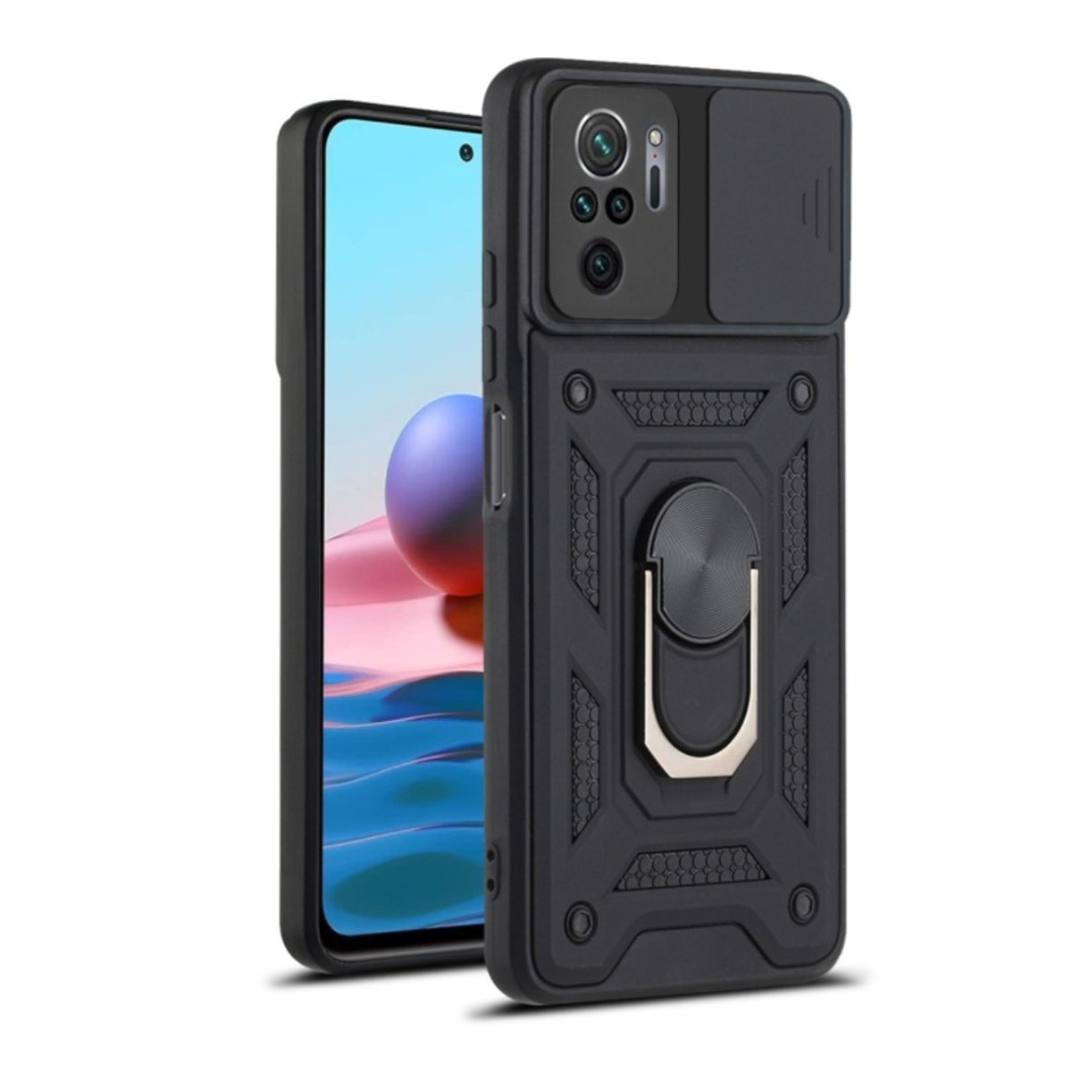 GENERICO - Funda para Xiaomi Redmi Note 10 4G Holder Protector Negro Antishock