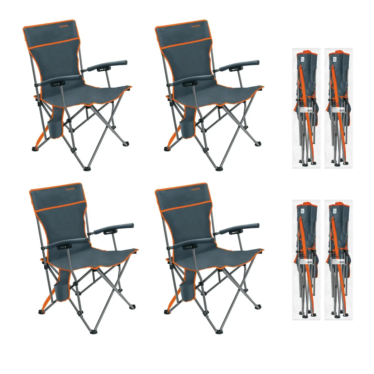 TRUPER - Silla de playa camping portátil plegable 4 unidades, TRUPER