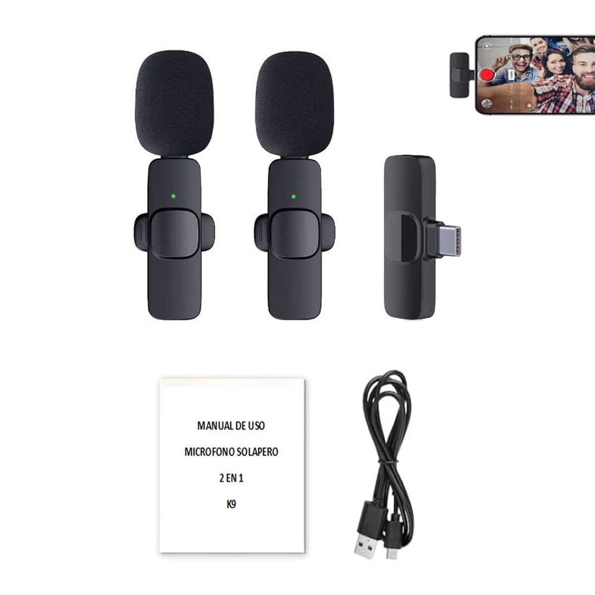 NANOTRON TECHNOLOGIES - Micrófonos Inalámbricos solaperos 2 en 1 K9 Tipo C
