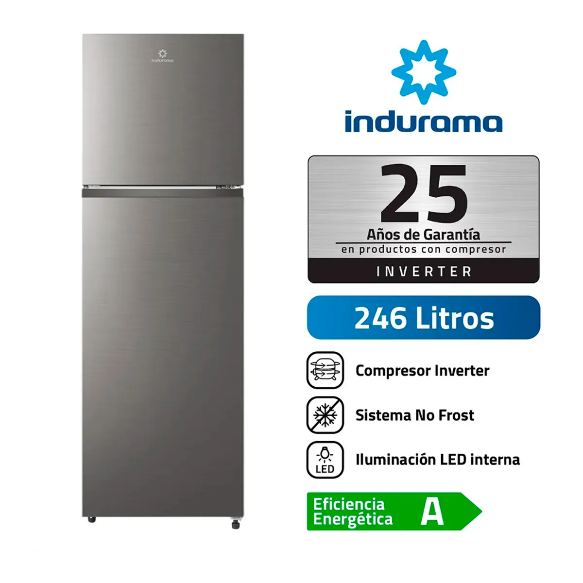 INDURAMA - Refrigeradora Indurama RI-389I Top Freezer No Frost 246 Lt - Silver