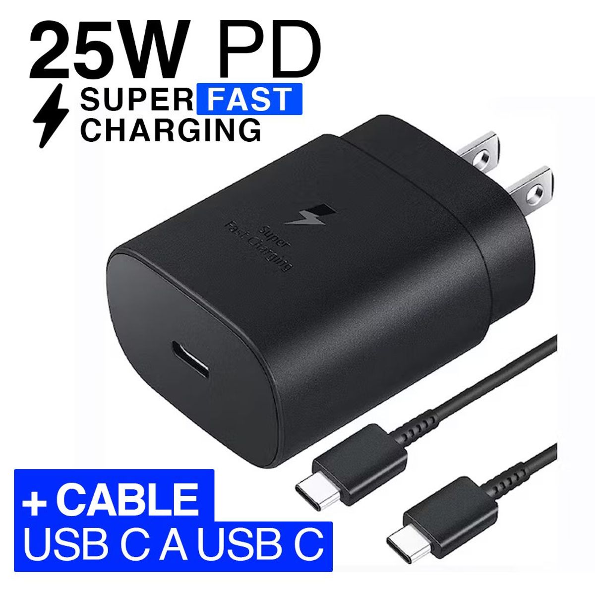 GENERICO - Cargador para Samsung 25W USB-C Super Fast Charger S10 S20 S22 Note