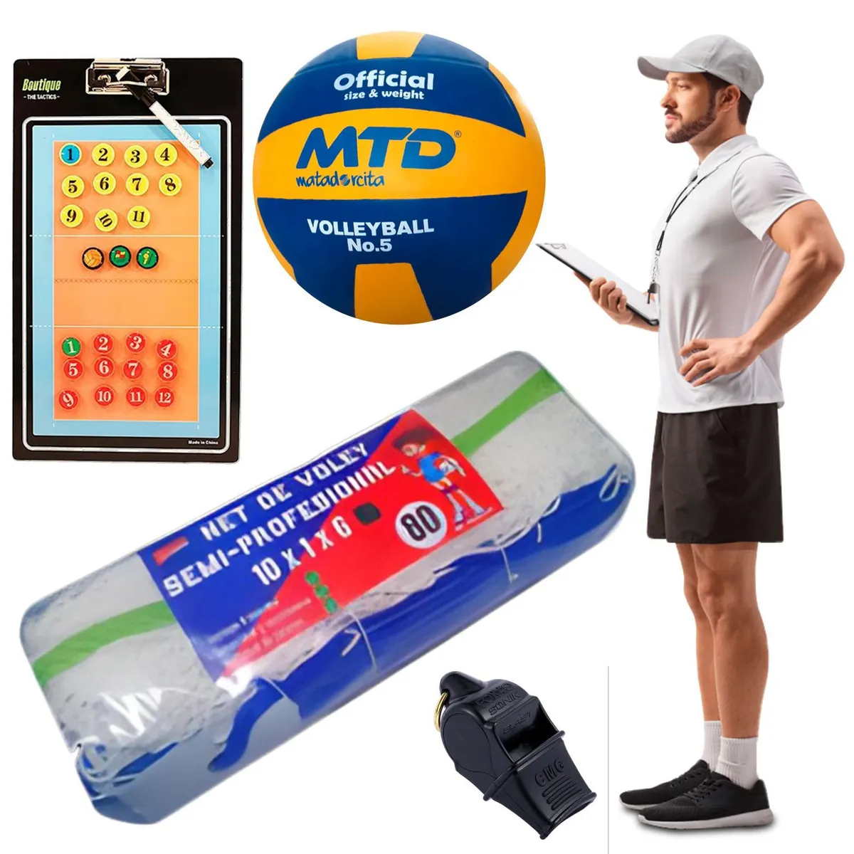 GENERICO - Kit Entrenador Vóley Net SemPro Pelota Tabla Táctica Silbato