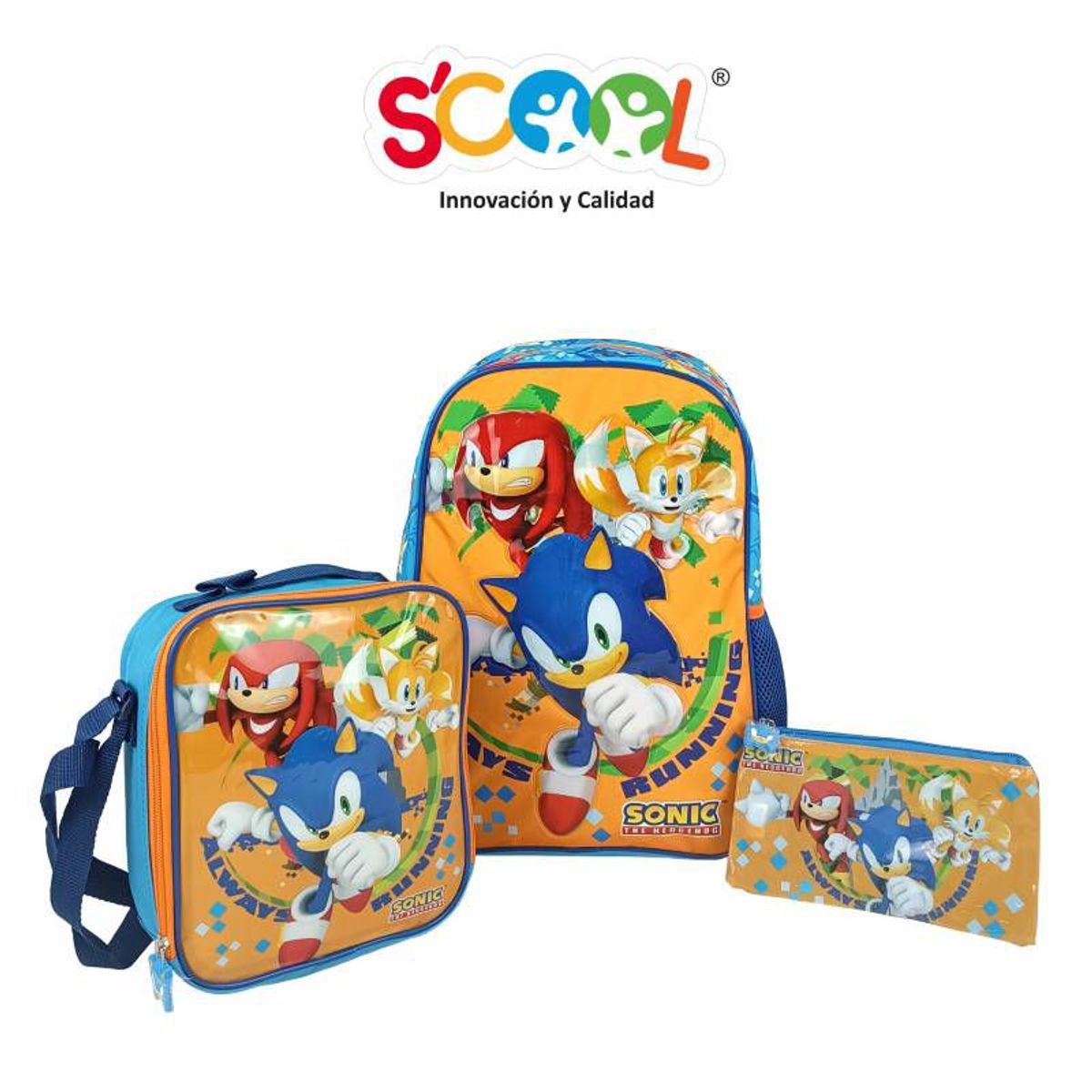 SCOOL - Scool - Set mochila oficio lonchera y cartuchera Sonic