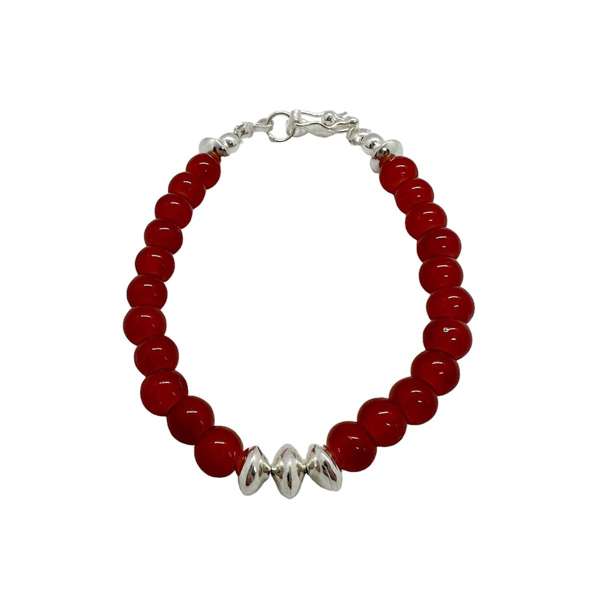GENERICO - Pulsera Ágata Roja Circular - Plata