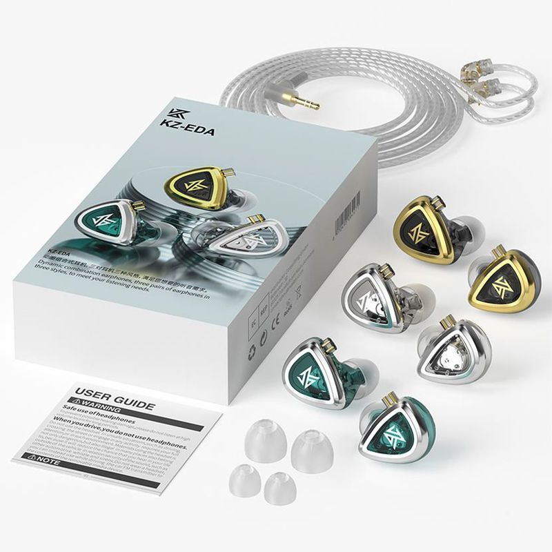 KZ - Audífonos  KZ EDA con graves dinámicos-Sin Mic(Black+White+Cyan)