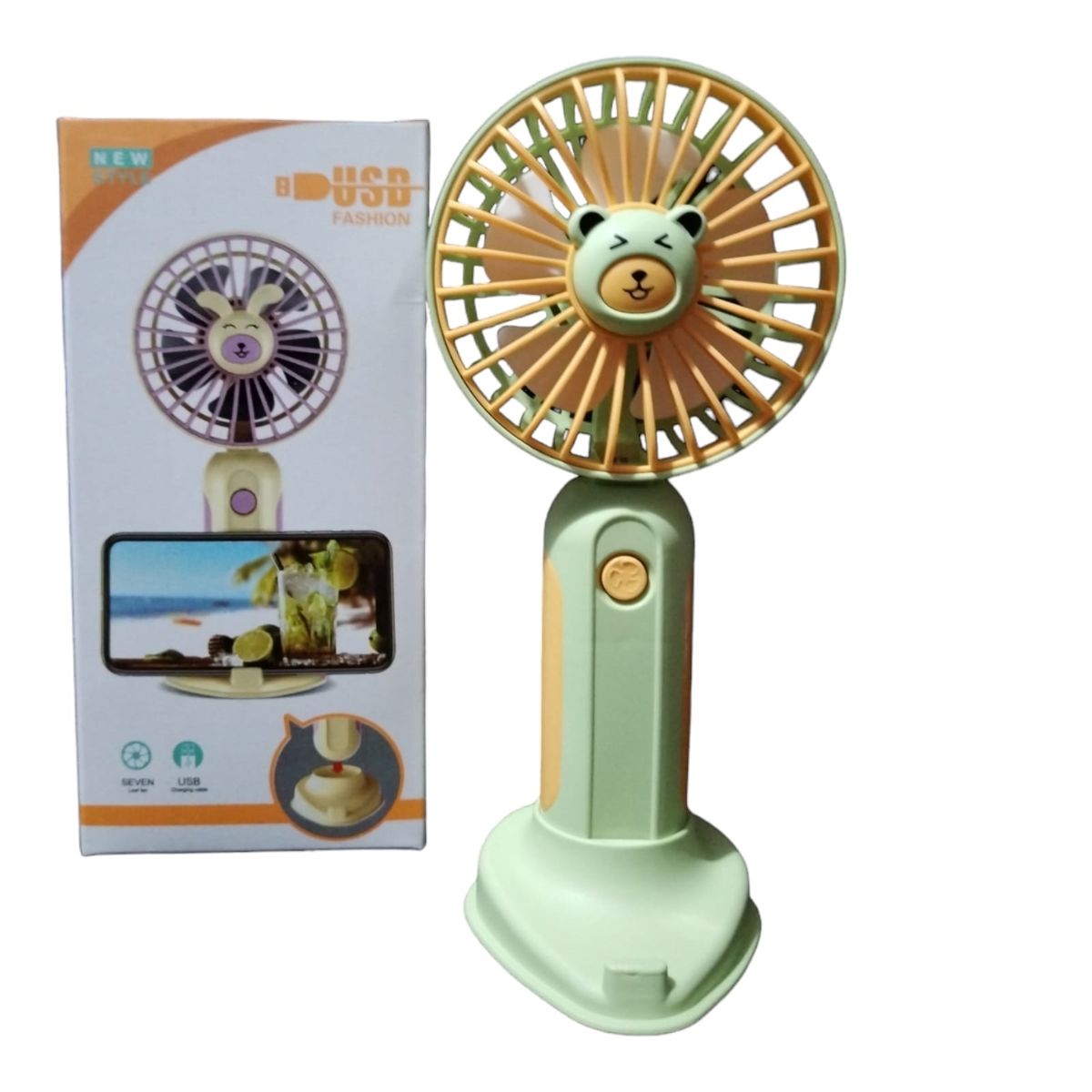 GENERICO - Ventilador Portátil USB Recargable con Soporte Para Teléfono AMARILLO