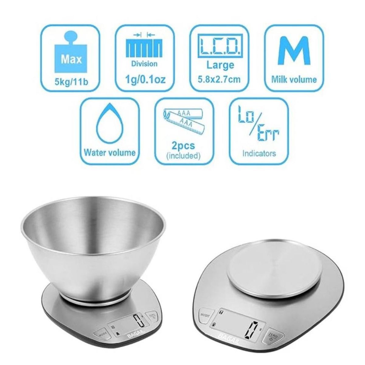 GENERICO - Balanza Gramera Digital Premium Acero Inoxidable 5Kg