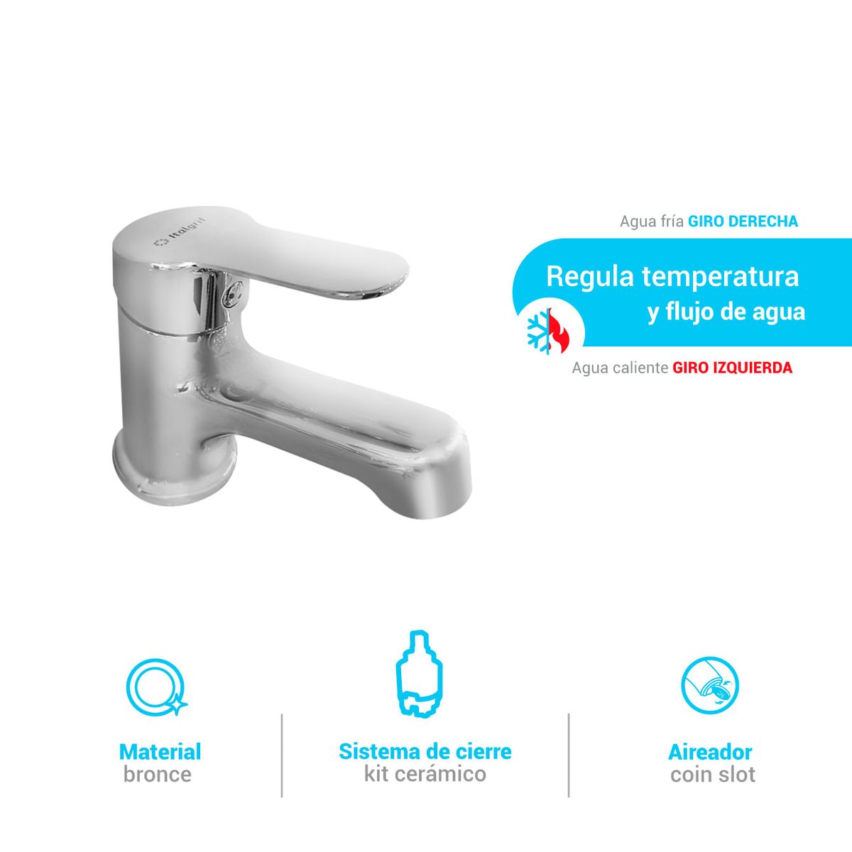 ITALGRIF - Mezcladora monocomando para lavatorio - Cromada Tahiti Italgrif