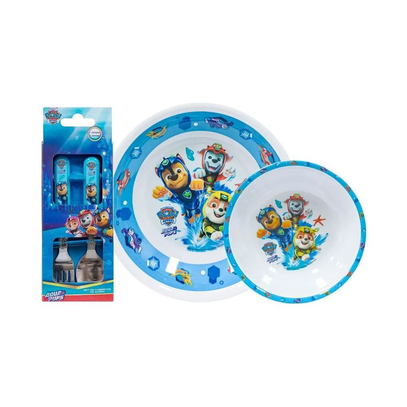 SCOOL - Vajilla Infantil  Paw Patrol+Cubiert AquaPups Scool Melamine