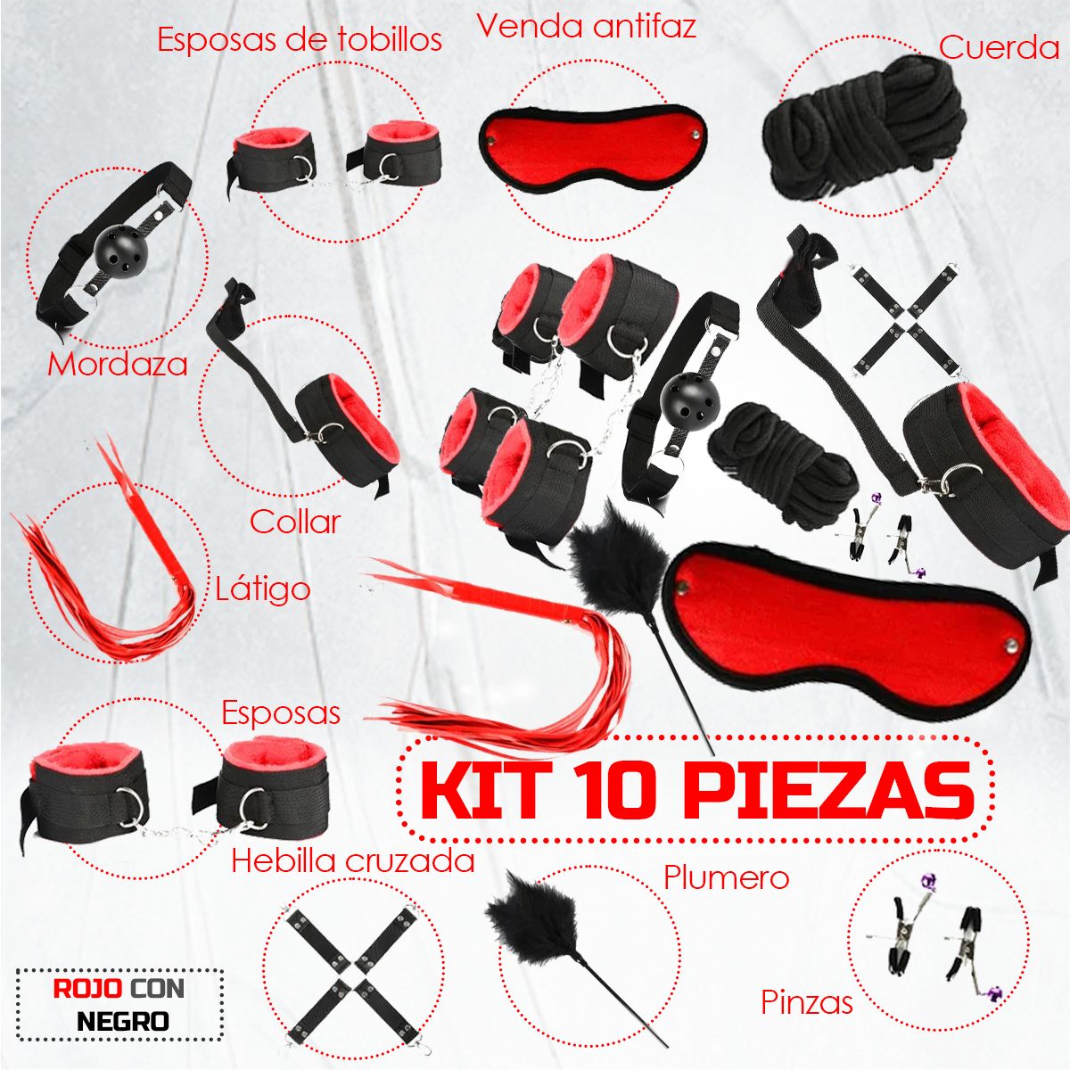 GENERICO - Kit Sado - Bondage Bdsm Para Parejas - 10 Piezas Sexuales