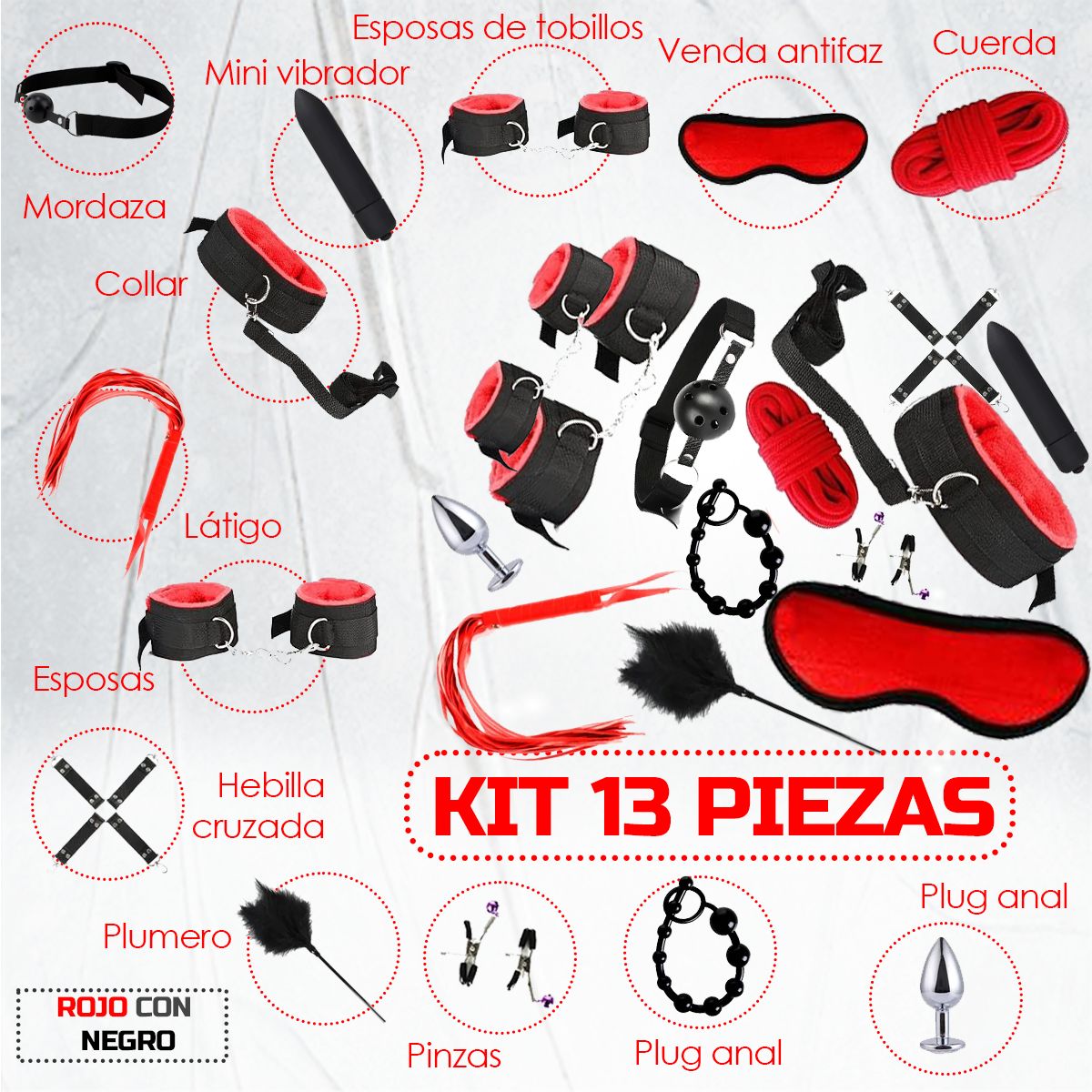GENERICO - Kit Sado - Bondage Bdsm Para Parejas - 13 Piezas Sexuales