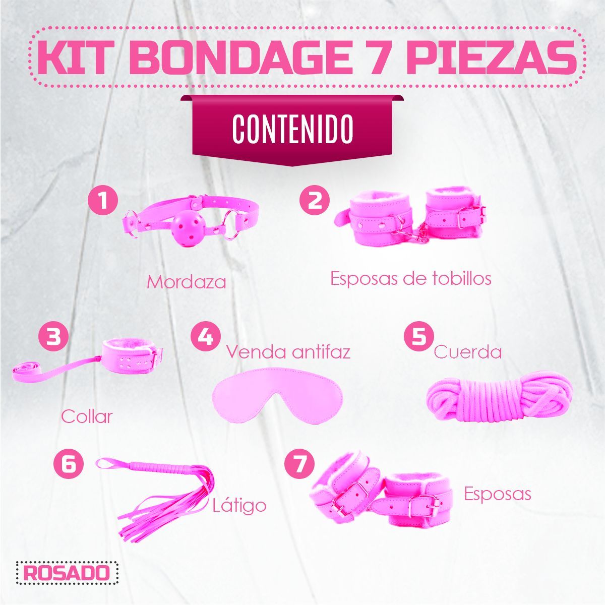 GENERICO - Kit Sado Bondage Bdsm Para Parejas - 7 Piezas Sexuales