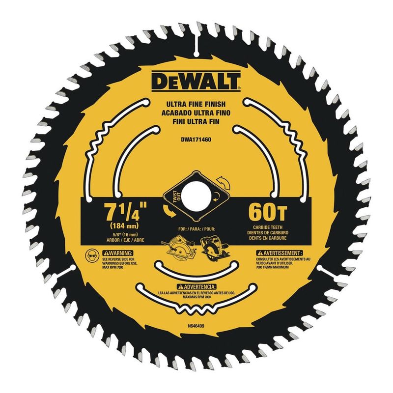 DEWALT - Disco de Sierra 7 1/4" (184mm) para Madera 60D Dewalt DWA171460