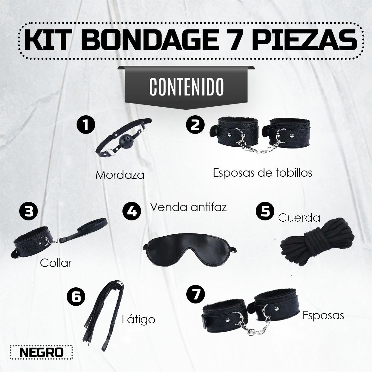 GENERICO - Kit Sado Bondage Bdsm Para Parejas - 7 Piezas Sexuales