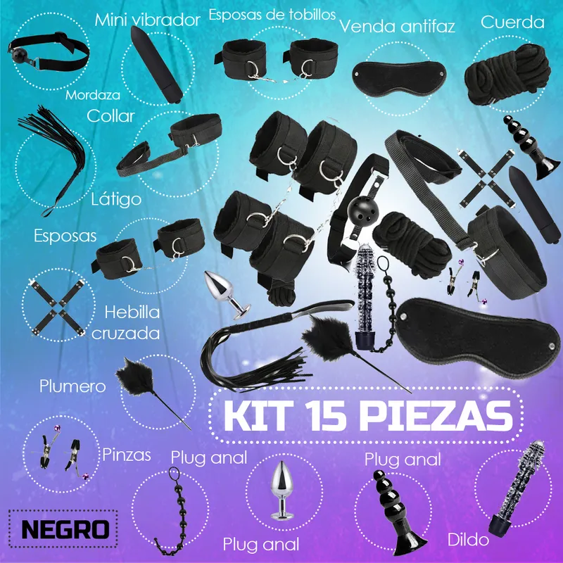 GENERICO - Kit Sado - Bondage Bdsm Para Parejas - 15 Piezas Sexuales
