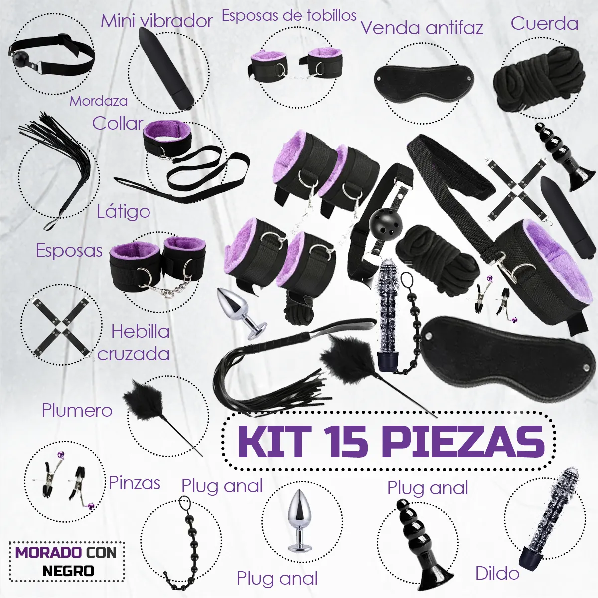 GENERICO - Kit Sado - Bondage Bdsm Para Parejas - 15 Piezas Sexuales