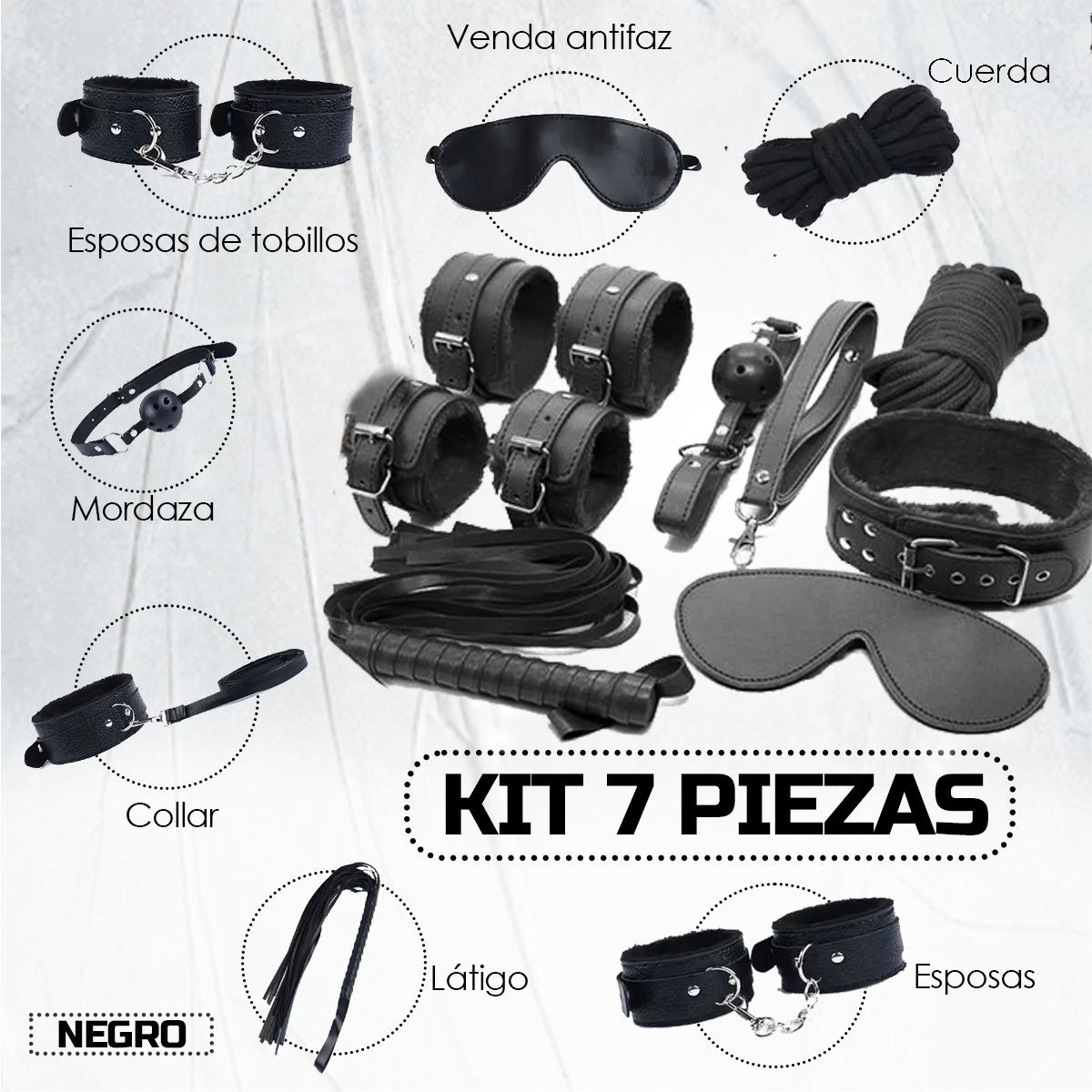GENERICO - Kit Sado - Bondage Bdsm Para Parejas - 7 Piezas Sexuales
