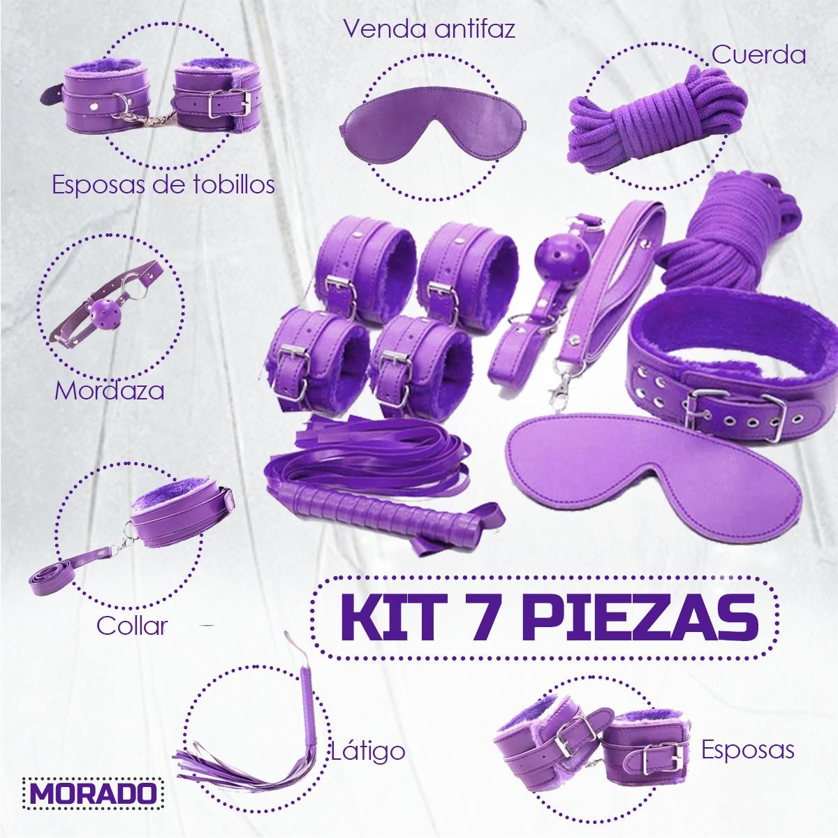 GENERICO - Kit Sado - Bondage Bdsm Para Parejas - 7 Piezas Sexuales