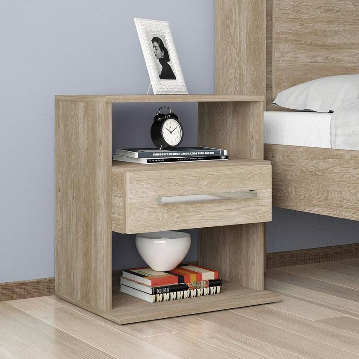 TU MESITA - Mesa De Noche de Melamina Osrava Caramelo Blanco 48X52x37cm