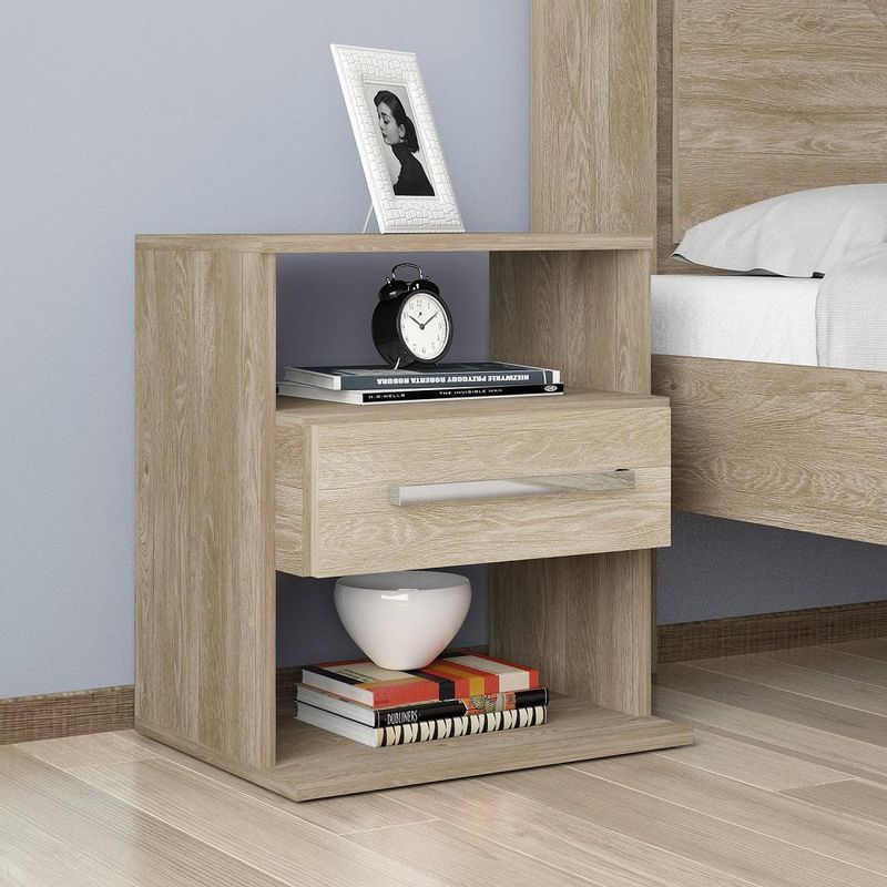 TU MESITA - Mesa De Noche de Melamina Osrava Caramelo Blanco 48X52x37cm