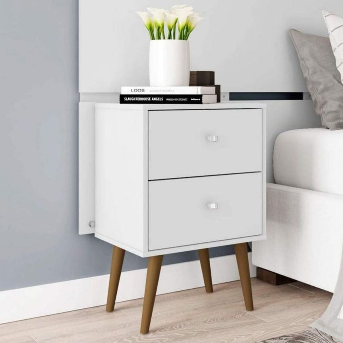 TU MESITA - Mesa De Noche Kari 2 Cajones Blanco 68x45Cm