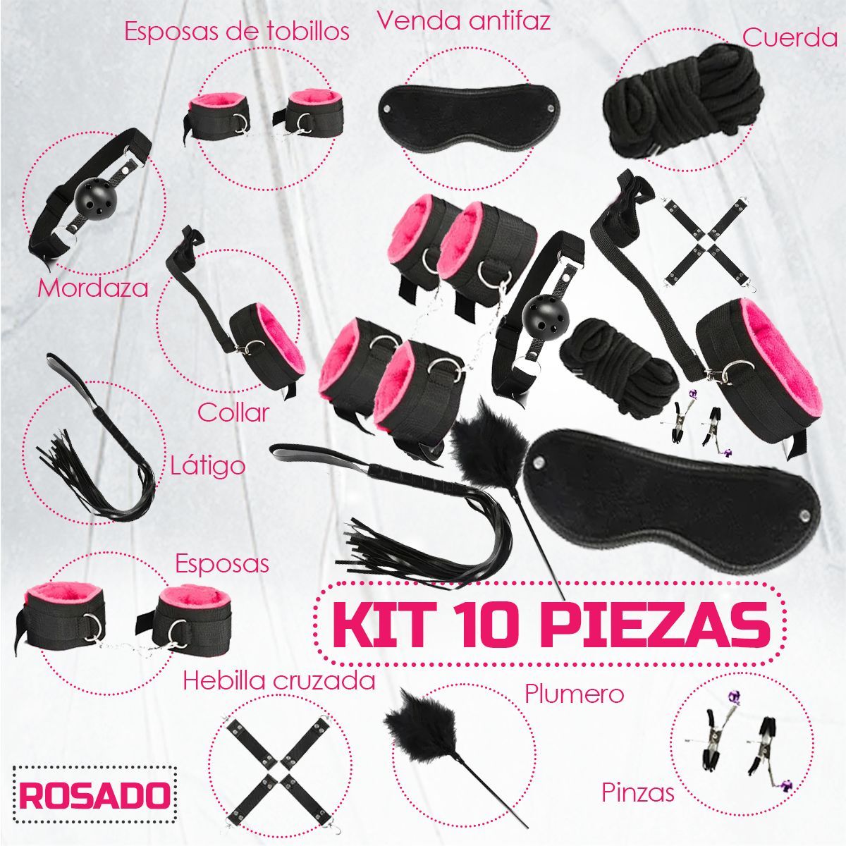 GENERICO - Kit Sado Bondage Bdsm Para Parejas - 10 Piezas Sexuales