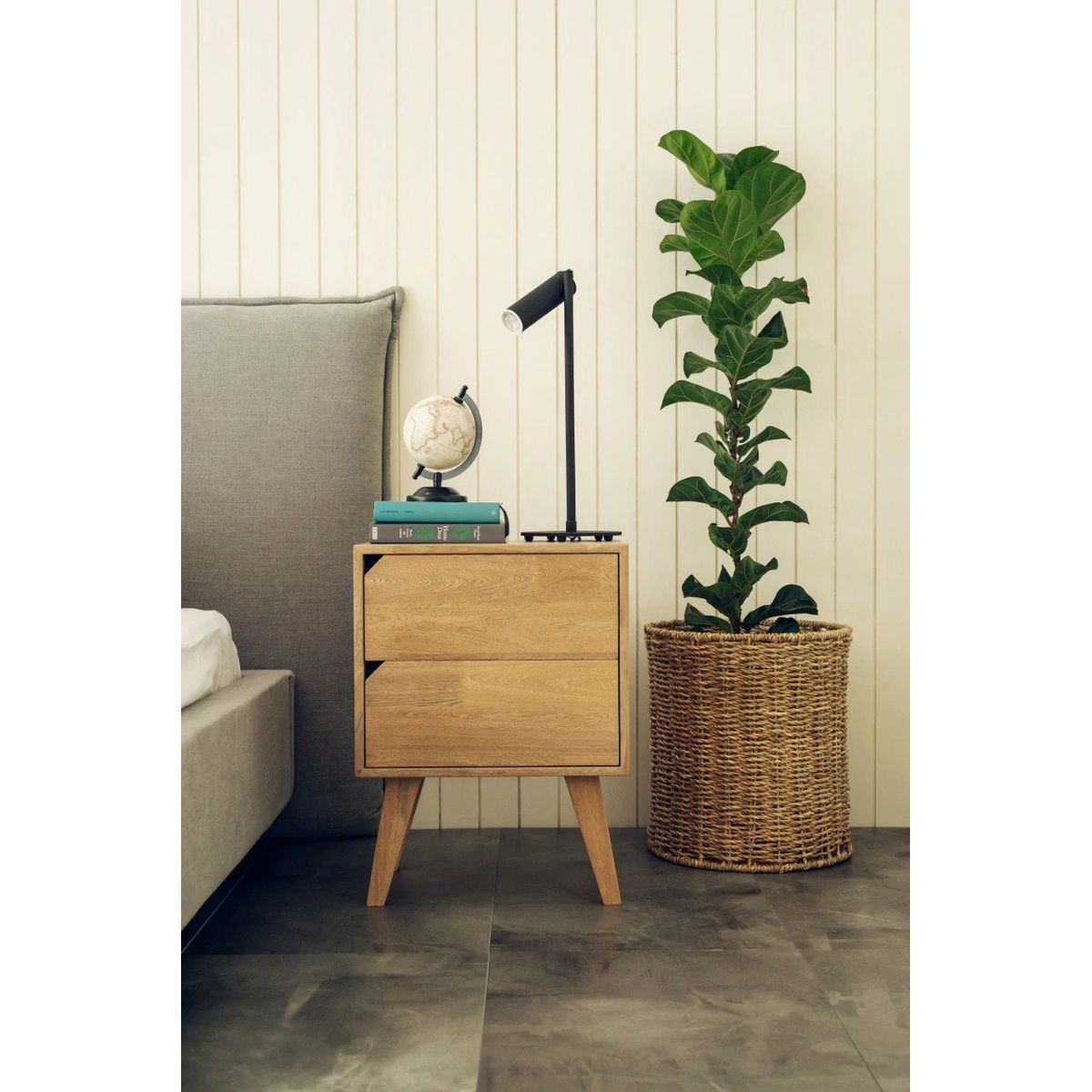 TU MESITA - Velador Mesa de Noche Belanovic Vintage 2 Cajones Roble