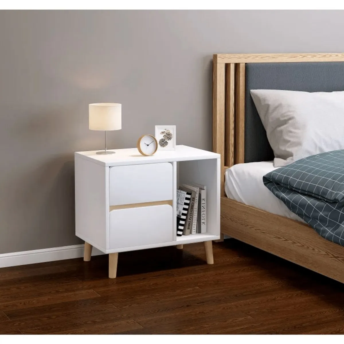 TU MESITA - Velador Vintage Luhana Blanco 2 cajones