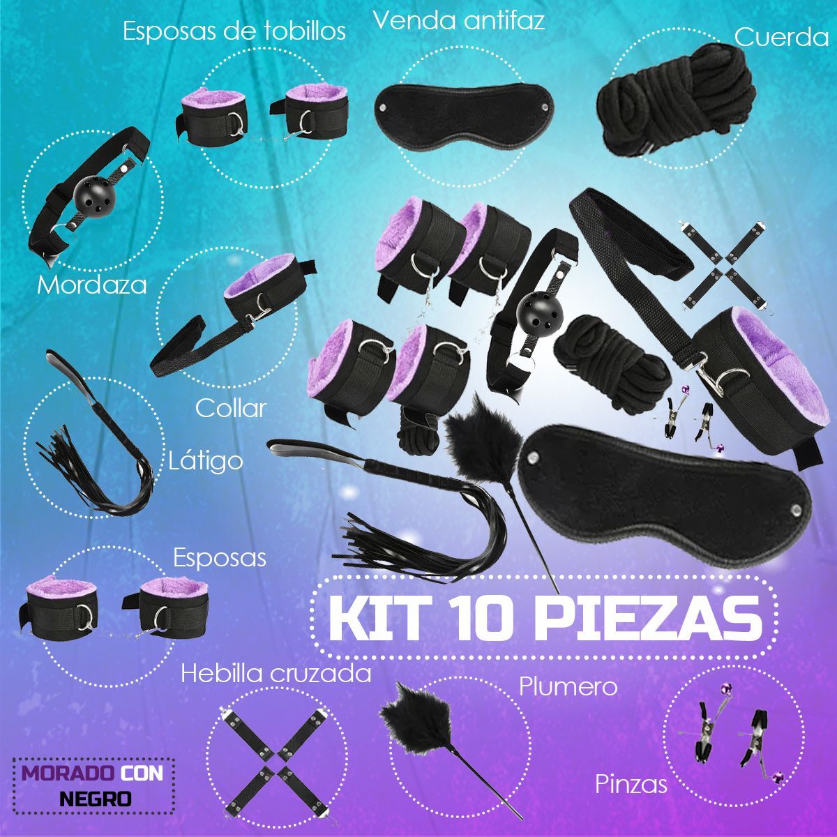GENERICO - Kit Sado - Bondage Bdsm Para Parejas - 10 Piezas Sexuales