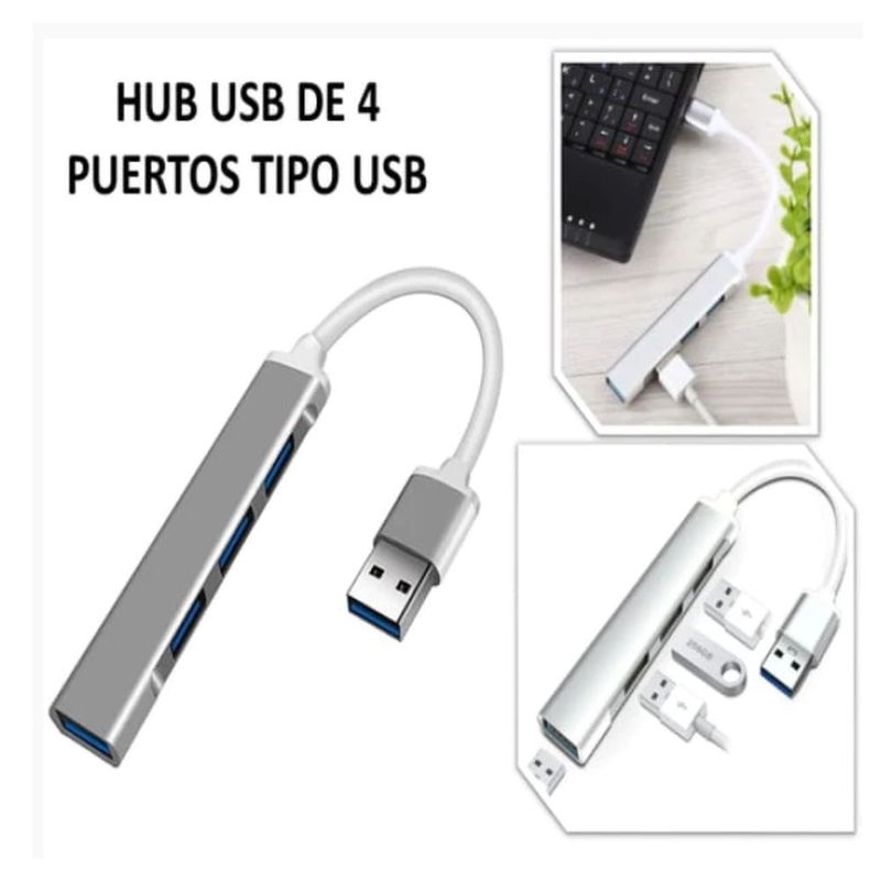 GENERICO - HUB DE ALUMINIO USB 3 PUERTOS 2.0 + 1 USB TIPO 3.0 GRIS