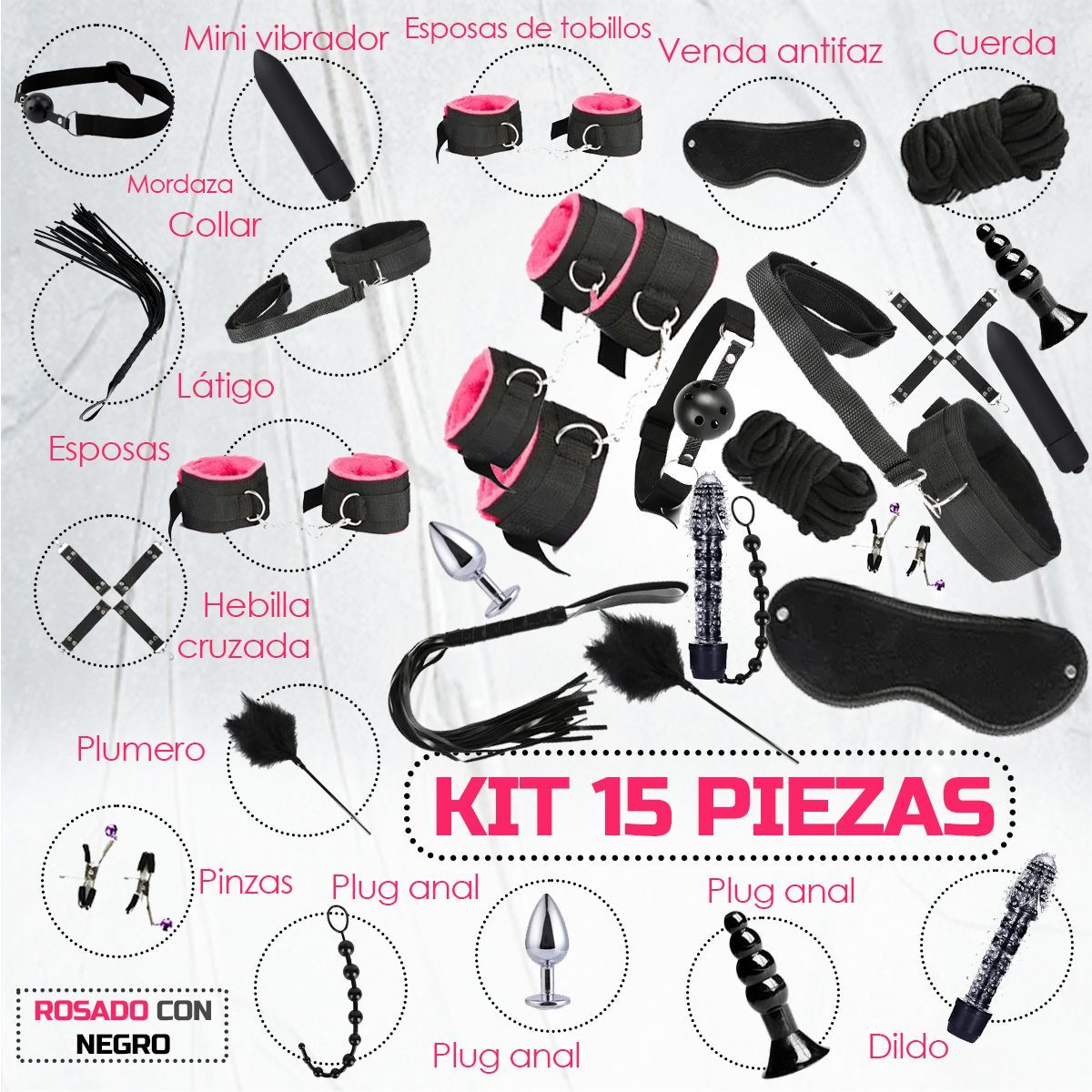 GENERICO - Kit Sado Bondage Bdsm Para Parejas - 15 Piezas Sexuales