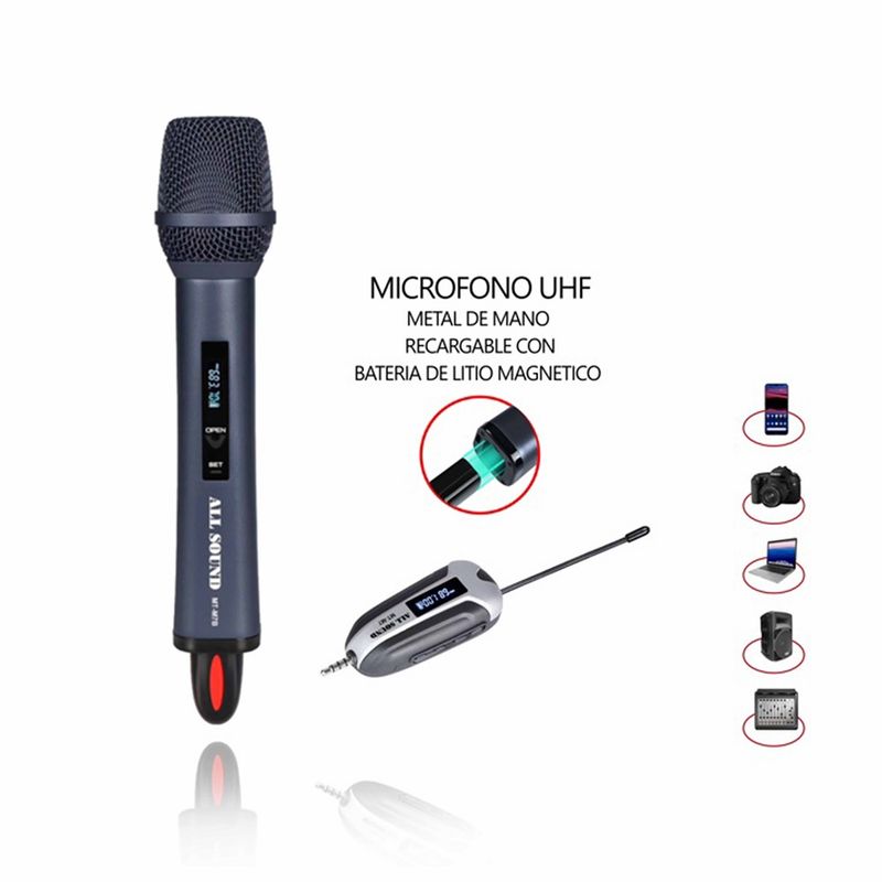ALL SOUND - MICROFONO PROFESIONAL UHF BATERIA IMANTADA - ALL SOUND GRIS
