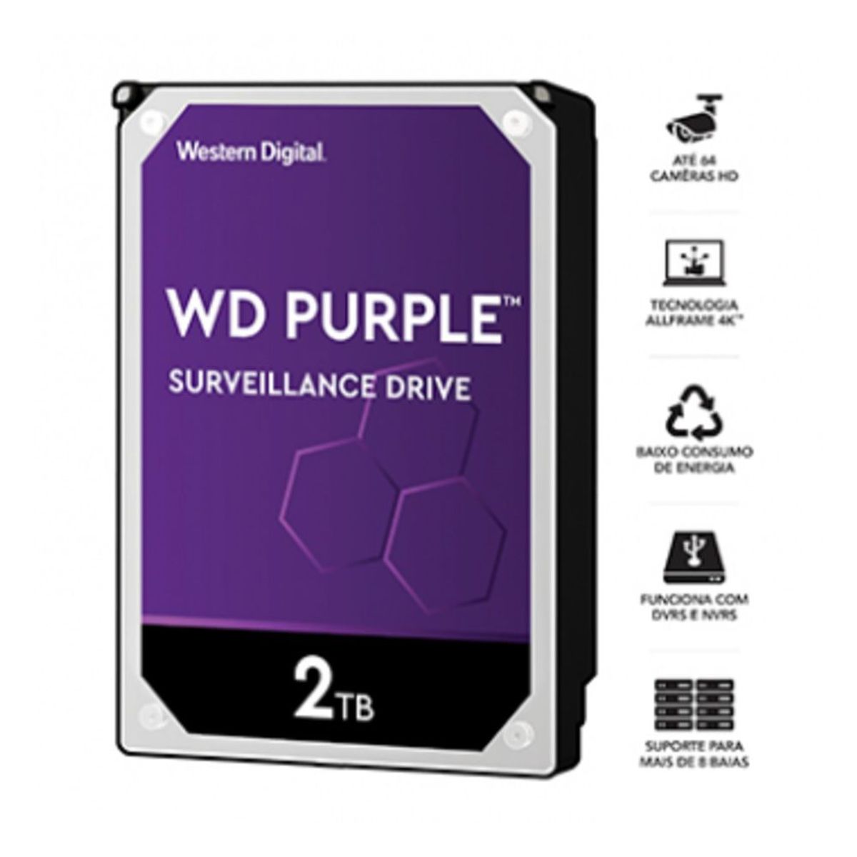 WESTERN DIGITAL - Disco Duro Western Digital Purple 2TB SATA 3.5 Pulg 5400 RPM WD23PURZ