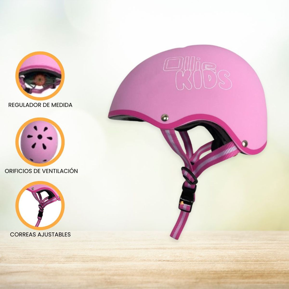 OLLIE - Casco Protector Regulable Para Niño »XS OLLIE KIDS» Pink