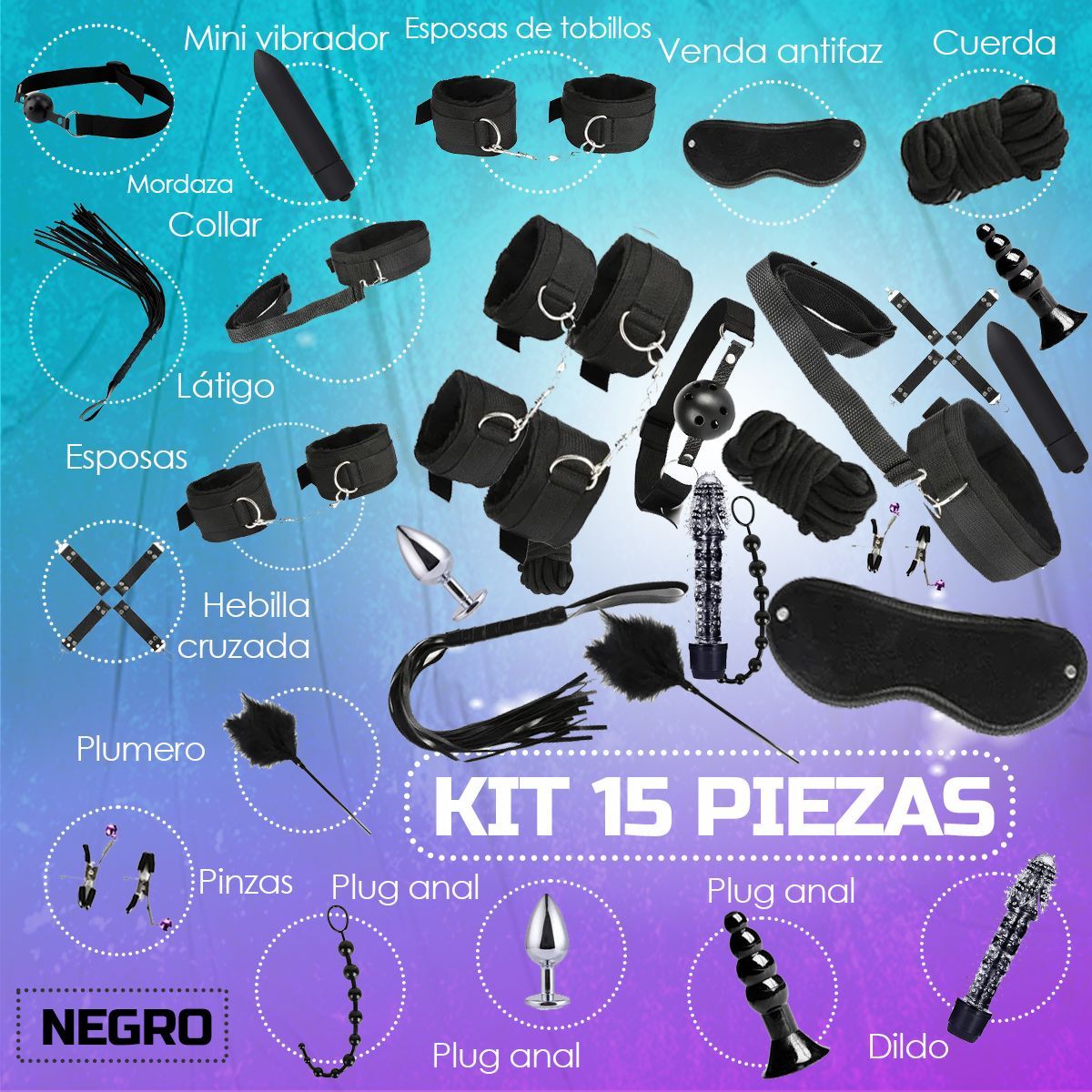 GENERICO - Kit De Bondage Bdsm Para Parejas - 15 Piezas Sexuales