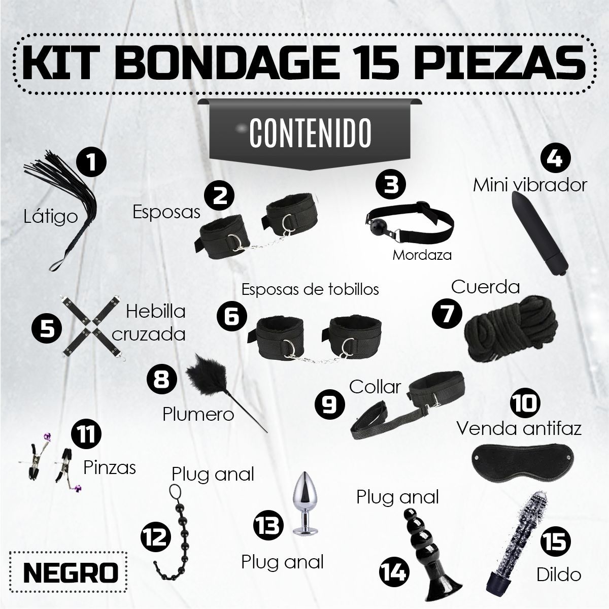 GENERICO - Kit De Bondage Bdsm Para Parejas - 15 Piezas Sexuales
