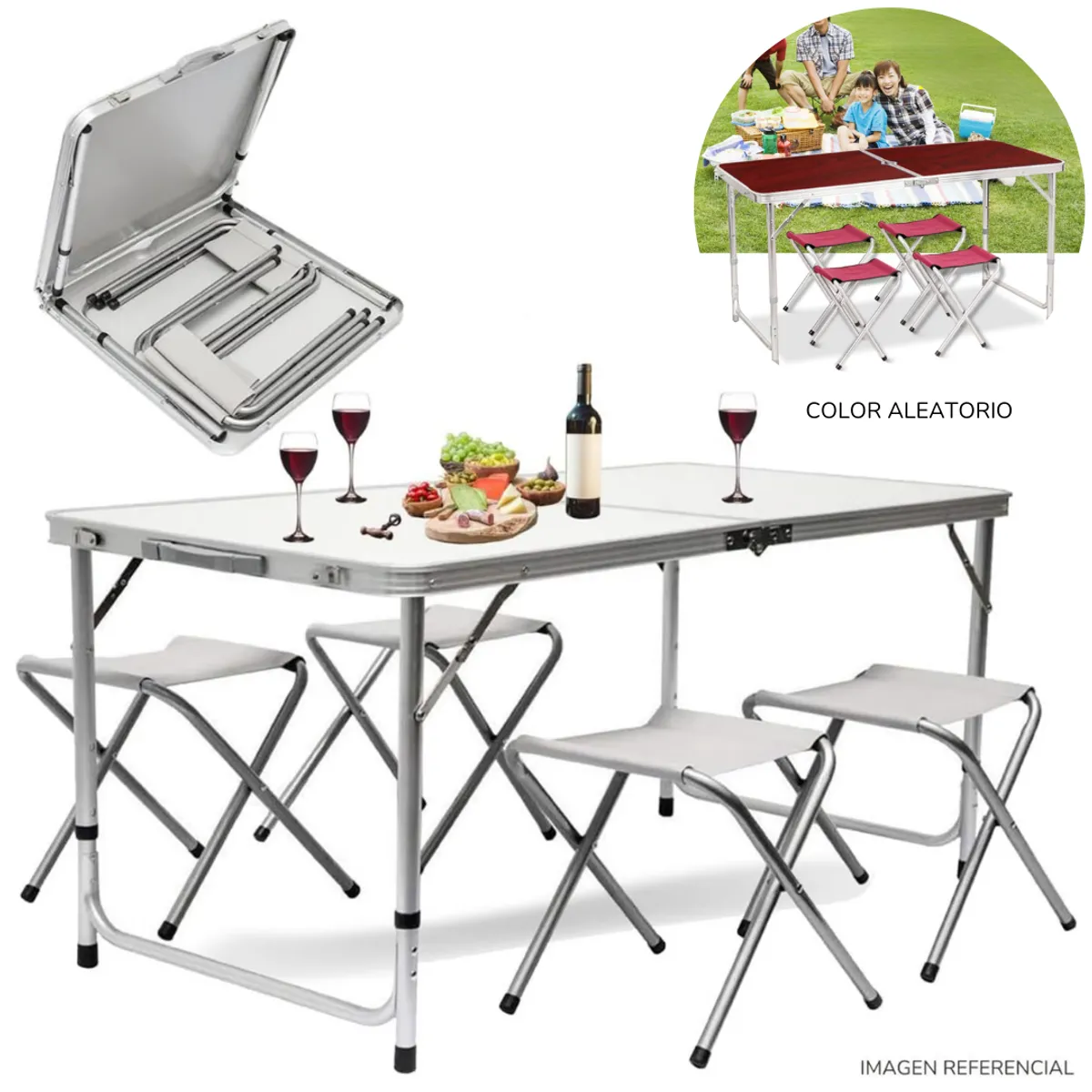 INSPIRA MARKET - Mesa plegable para picnic camping portátil con 4 sillas