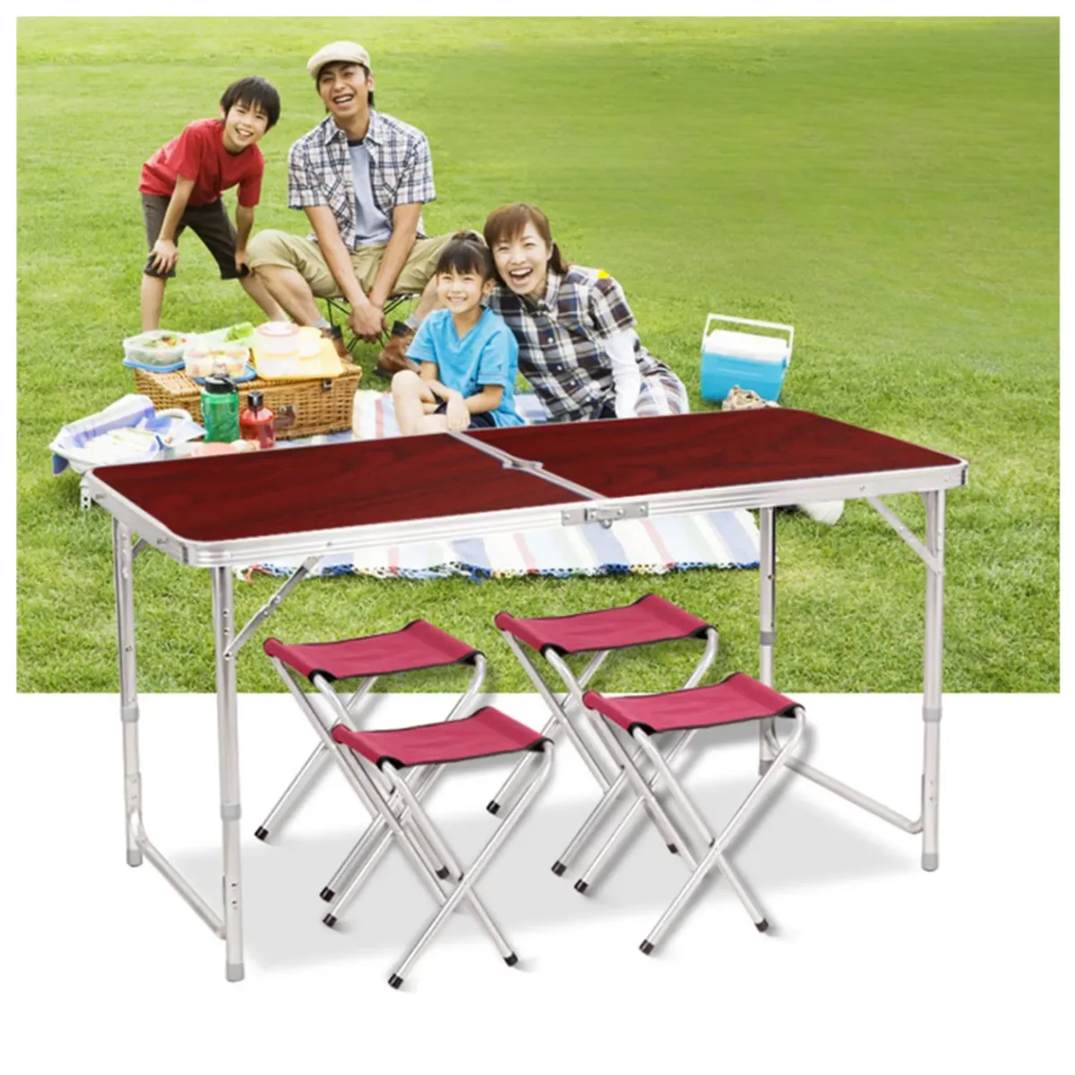 INSPIRA MARKET - Mesa plegable para picnic camping portátil con 4 sillas