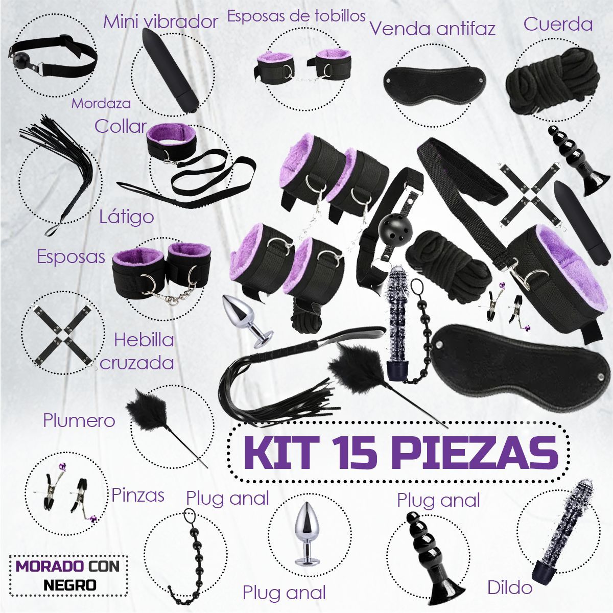 GENERICO - Kit Sado Bondage Bdsm Para Parejas - 15 Piezas Sexuales