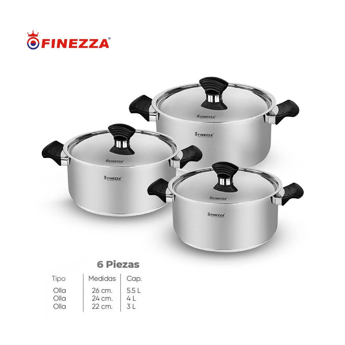 FINEZZA - Set de ollas de acero inoxidable  FZ-1042TS-IN FINEZZA 6 PZAS