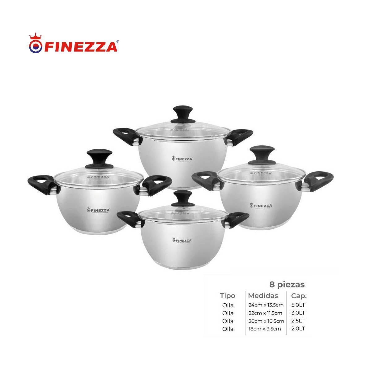 FINEZZA - Set de ollas de acero inoxidable FINEZZA FZ-1060X-IN 8 Pzas