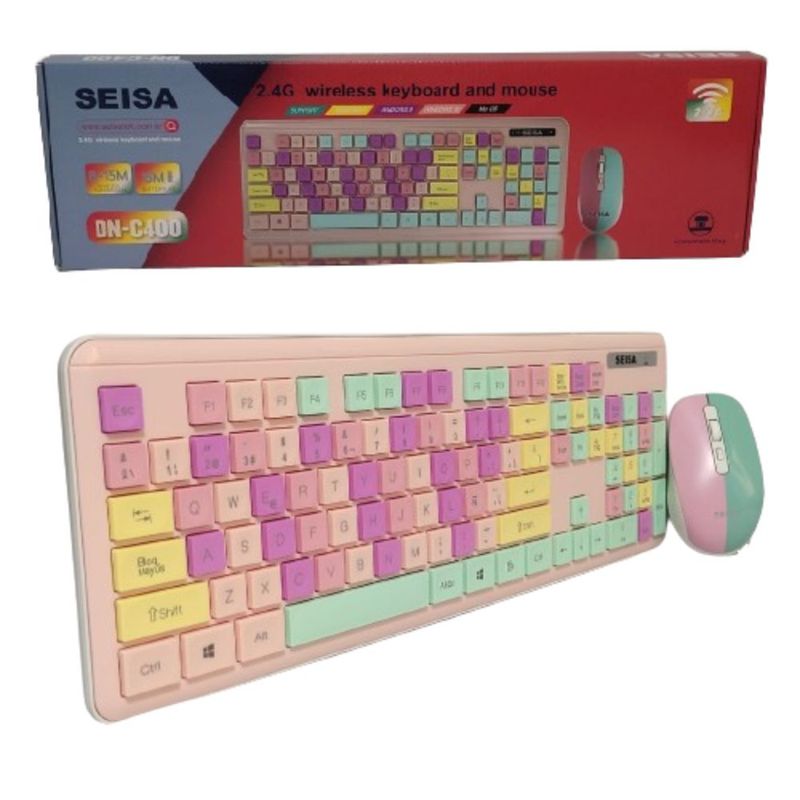 GENERICO - Kit Teclado y Mouse Inalámbrico para Pc Laptop Rosado