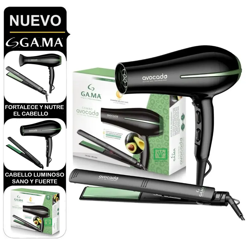 GAMA - Combo Secadora Bora Gama Alisadora Elegance Avocado
