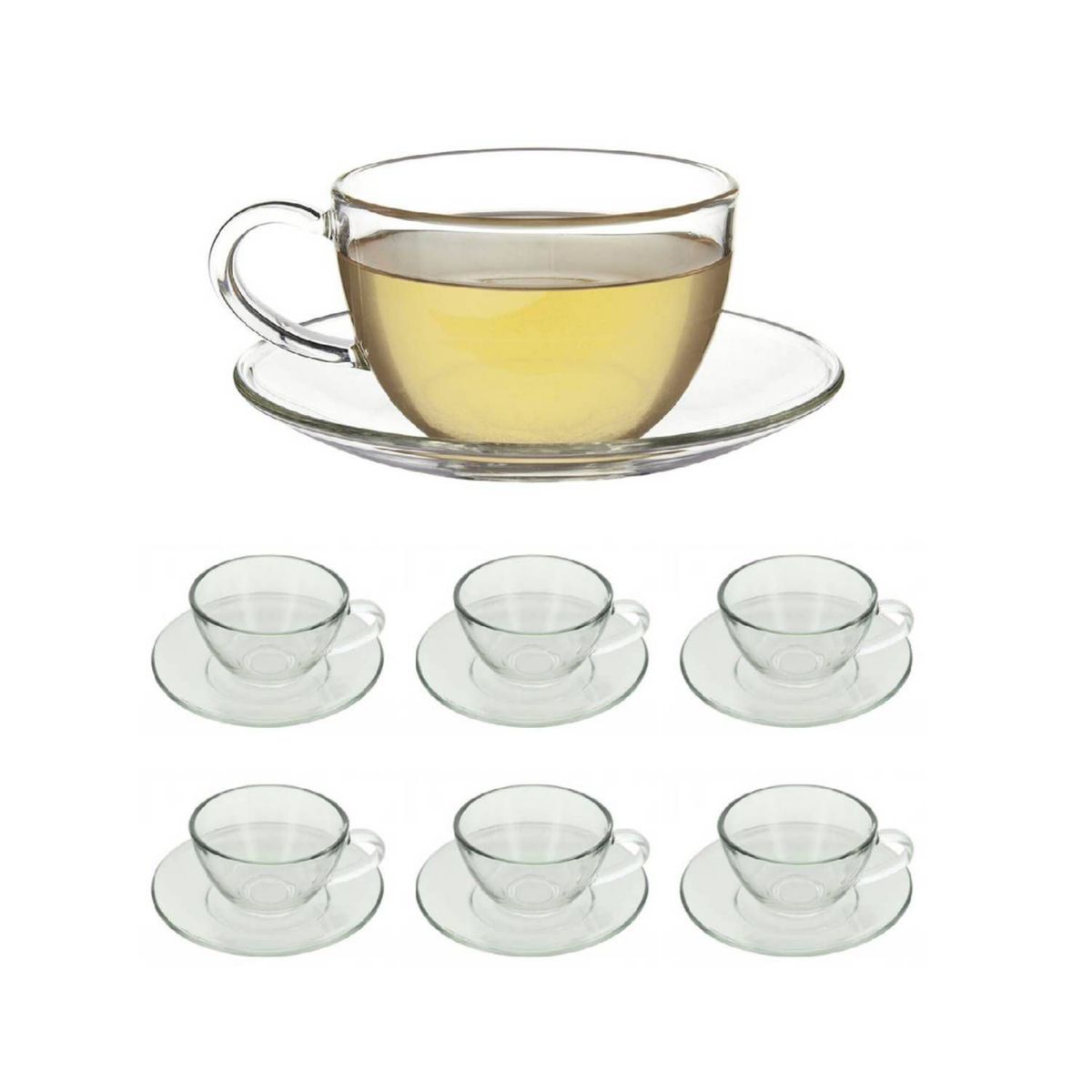 UNIVERSAL - Set de 6 tazas 370ml con platos de vidrio Capuccino o Bebidas frias