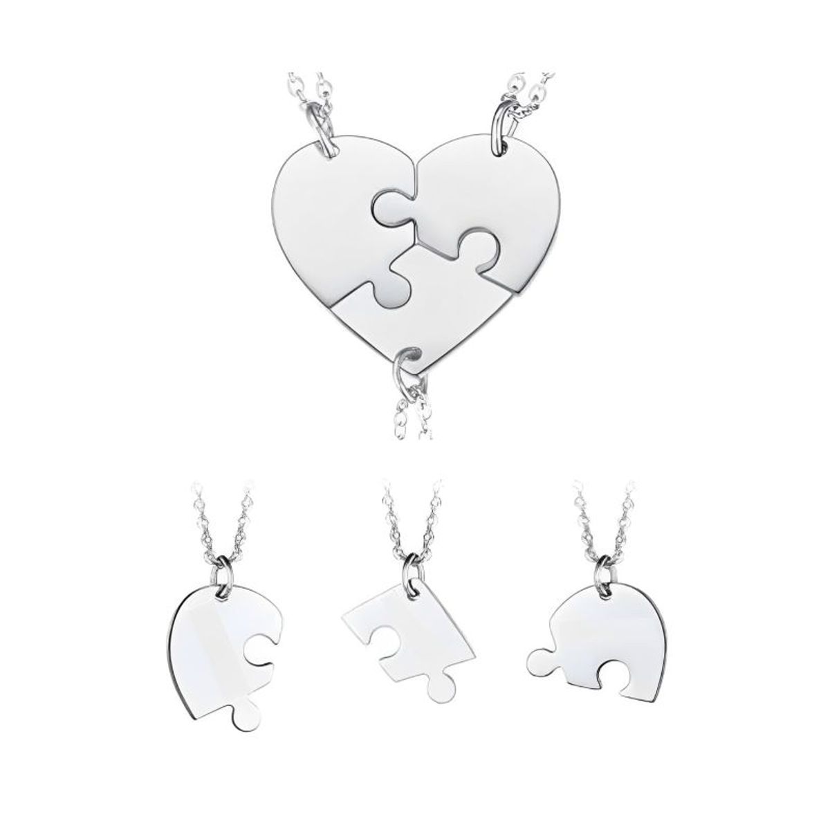 GENERICO - Collar Rompecabezas 3 Piezas Corazón Mejores Amigas Plata